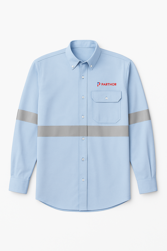 CAMISA OXFORD MANGA LARGA CON CINTA REFLECTIVA EN BRAZO CON LOGO EN BRAZO