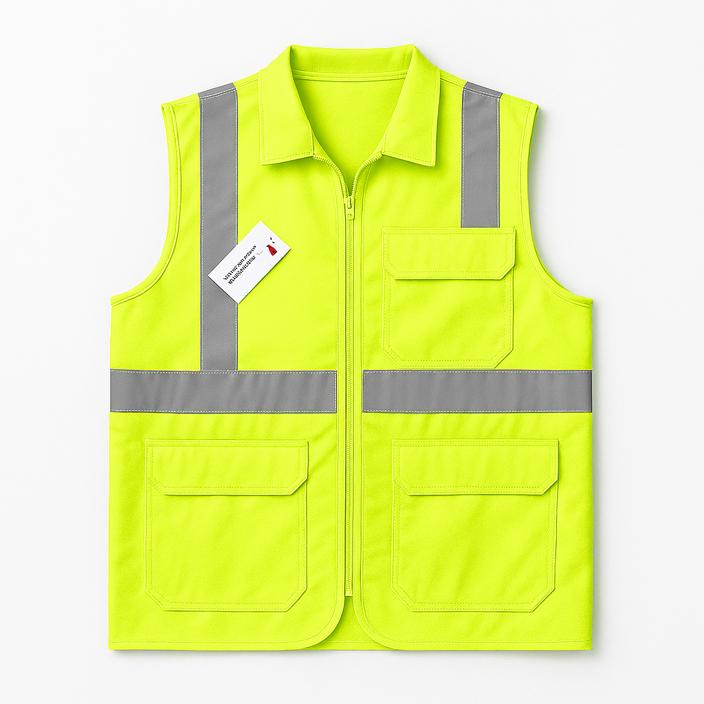 CHALECO DRILL CON CUELLO CAMISERO CON CINTA REFLECTIVA 3M CON LOGO EN PECHO Y ESPALDA