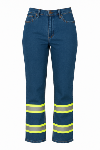 PANTALON JEANS DAMA COLOR AZUL 14OZ CON DOBLE CINTA REFLECTIVA 3M